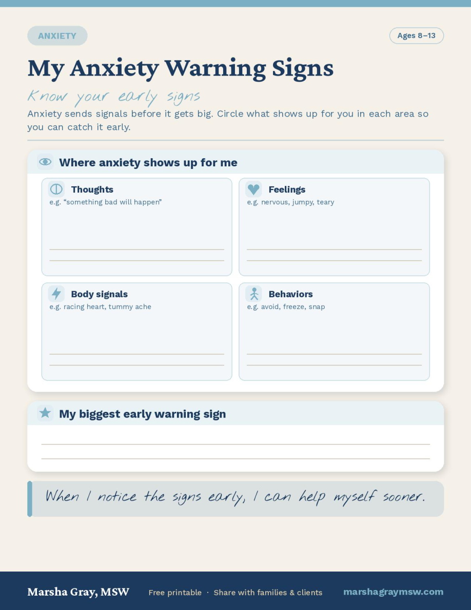 Sample first page of the Anxiety Coping Skills Worksheet