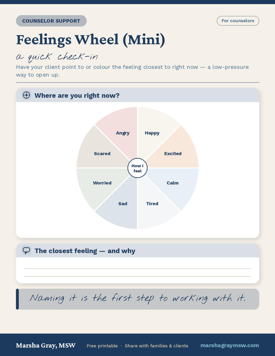 Sample first page of the Counselor Session Starter Worksheet