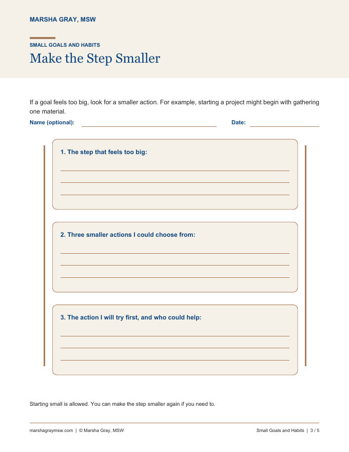 Sample page from the Small Goals and Habits bundle